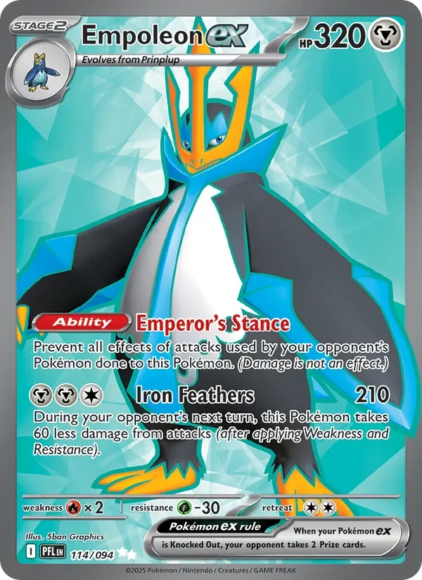 Empoleon ex 114/094 Phantasmal Flames Pokémon card, Ultra Rare, front scan