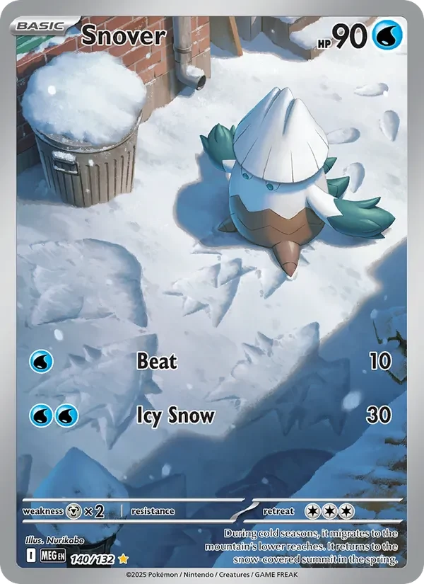 Snover 140/132 Mega Evolution Pokémon card, Illustration Rare, front scan