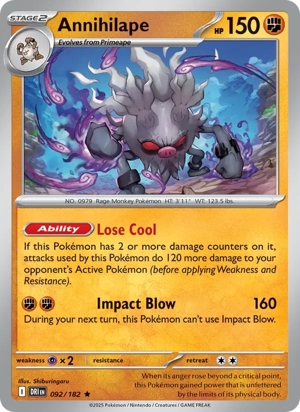 Annihilape 092/182 Destined Rivals Pokémon card, Rare, front scan