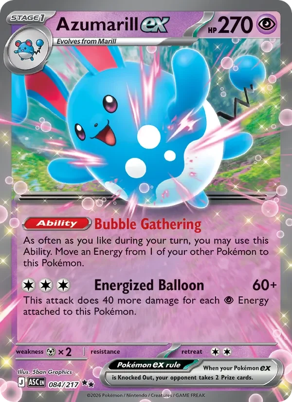 Azumarill ex 084/217 Ascended Heroes Pokémon card, Double Rare, front scan