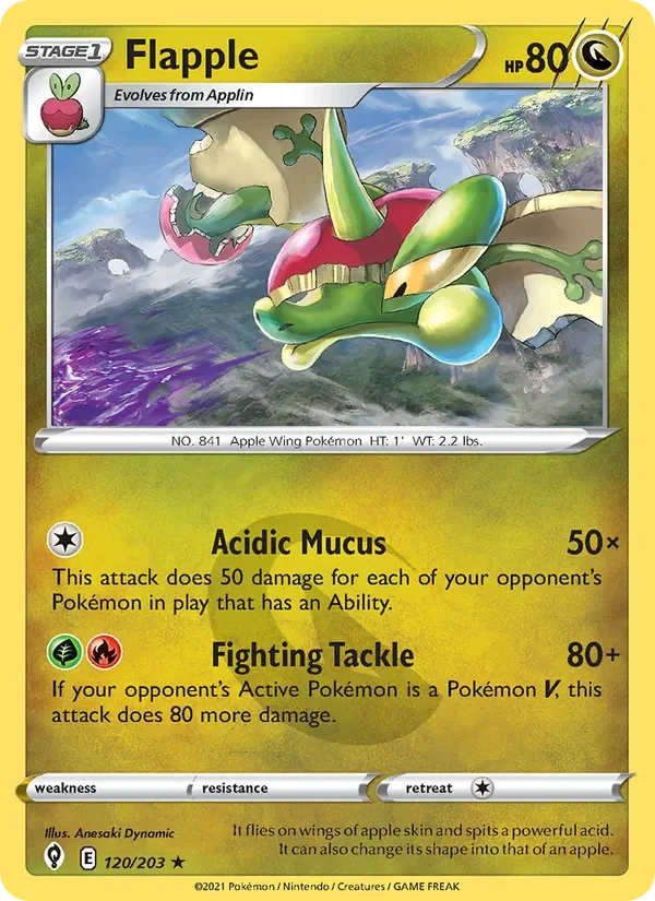 Flapple 120/203 Evolving Skies Pokémon card, Rare, front scan