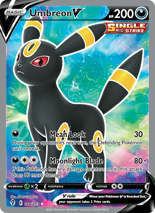Umbreon V 188/203 Evolving Skies Pokémon card, Ultra Rare, front scan