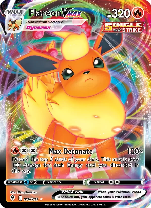 Flareon VMAX 018/203 Evolving Skies Pokémon card, Holo Rare Vmax, front scan