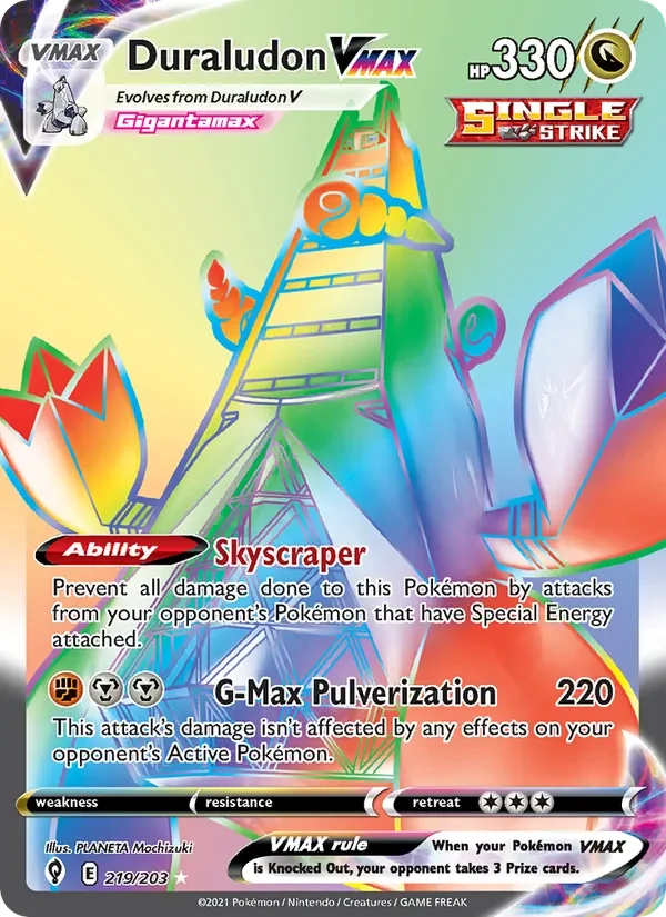 Duraludon VMAX 219/203 Evolving Skies Pokémon card, Secret Rare, front scan