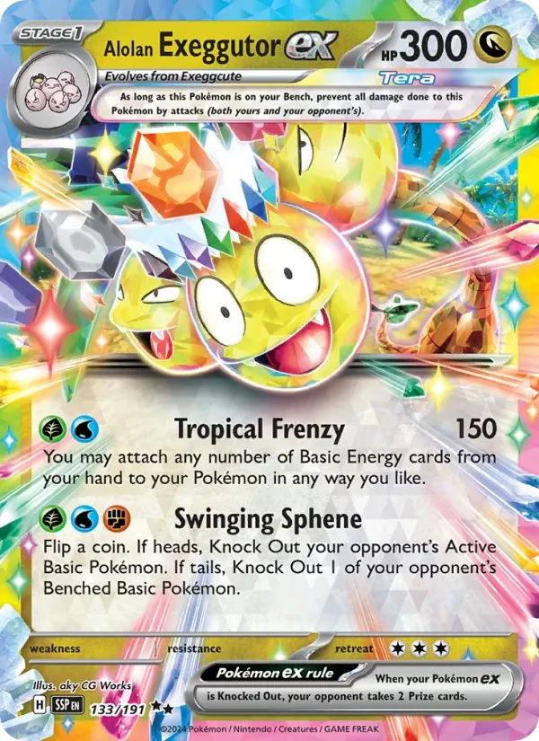 Alolan Exeggutor ex 133/191 Surging Sparks Pokémon card, Double Rare, front scan