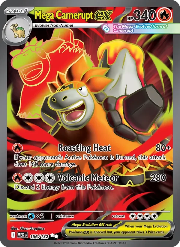 Mega Camerupt ex 156/132 Mega Evolution Pokémon card, Ultra Rare, front scan