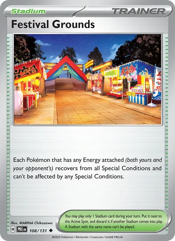 Festival Grounds 108/131 Prismatic Evolutions Pokémon card, Uncommon, front scan