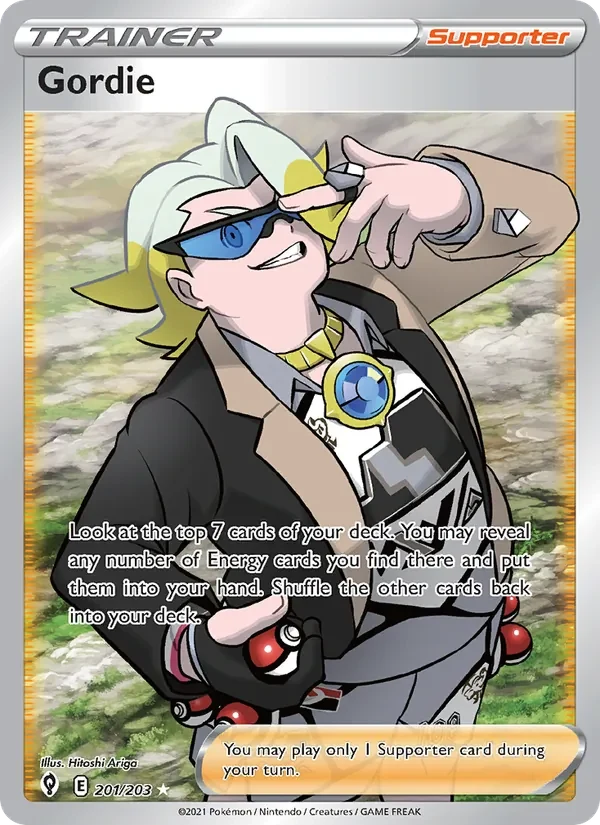 Gordie 201/203 Evolving Skies Pokémon card, Ultra Rare, front scan
