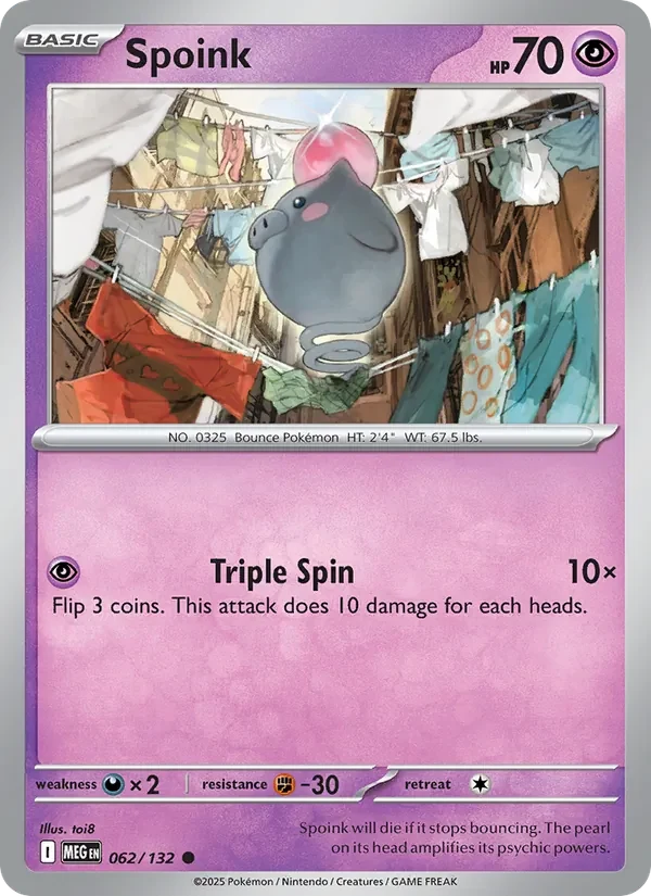 Spoink 062/132 Mega Evolution Pokémon card, Common, front scan
