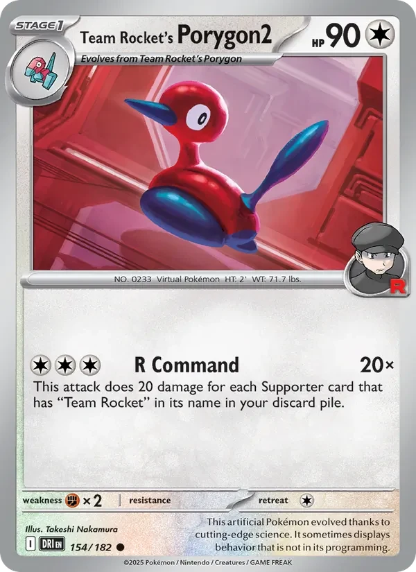 Team Rocket's Porygon2 154/182 Destined Rivals Pokémon card, Common, front scan
