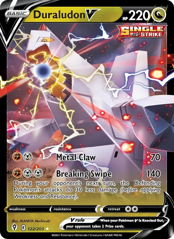 Duraludon V 122/203 Evolving Skies Pokémon card, Holo Rare V, front scan