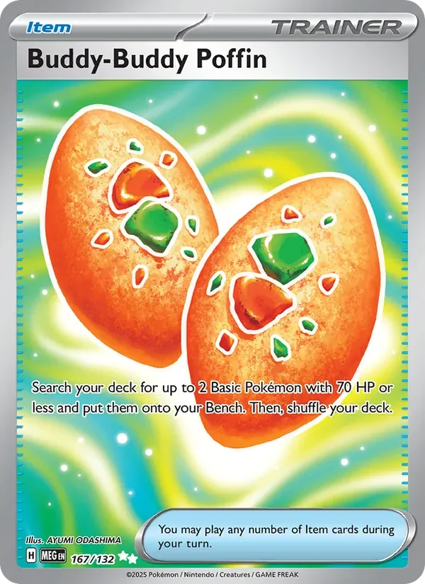 Buddy-Buddy Poffin 167/132 Mega Evolution Pokémon card, Ultra Rare, front scan