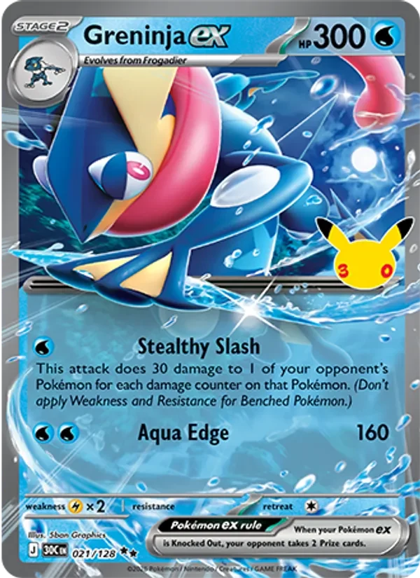 Greninja ex 021/128 30th Celebration Pokémon card, Double Rare, front scan