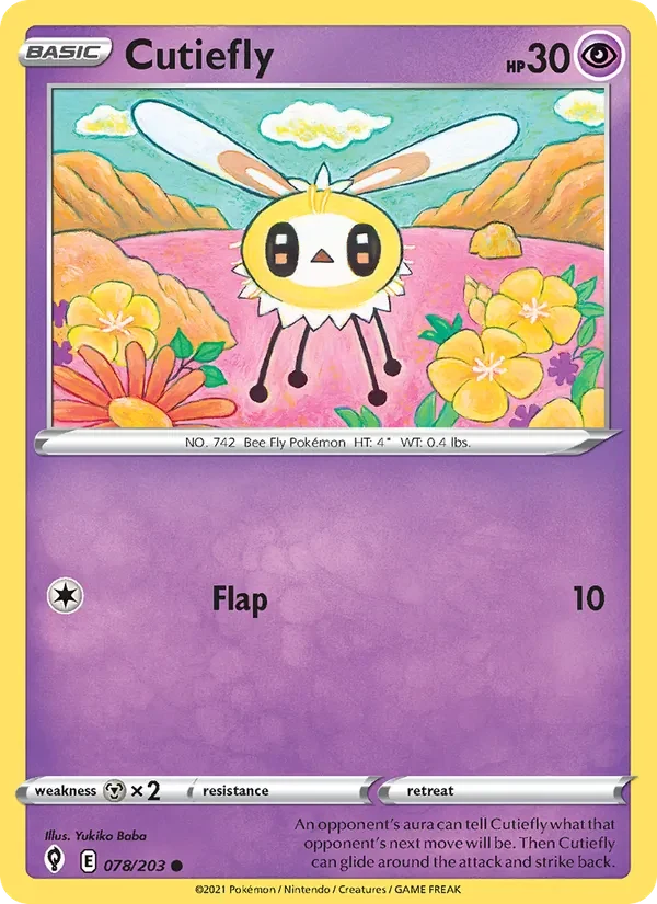 Cutiefly 078/203 Evolving Skies Pokémon card, Common, front scan