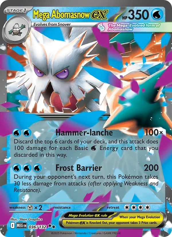 Mega Abomasnow ex 036/132 Mega Evolution Pokémon card, Double Rare, front scan