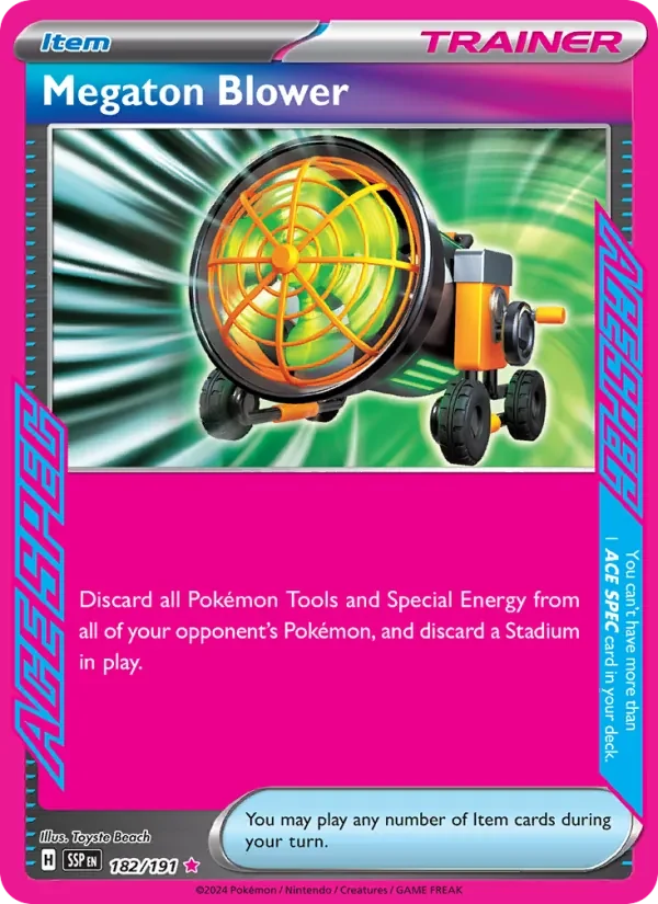 Megaton Blower 182/191 Surging Sparks Pokémon card, Ace Spec Rare, front scan