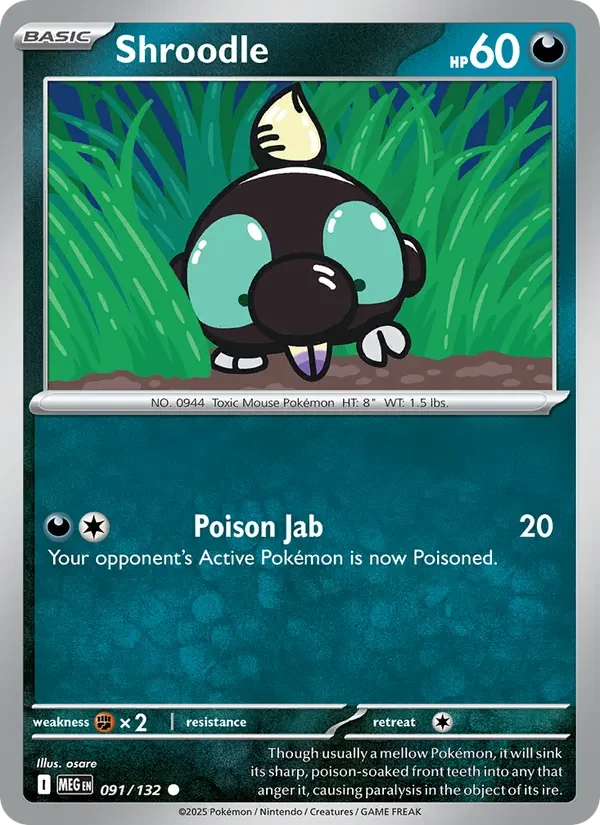 Shroodle 091/132 Mega Evolution Pokémon card, Common, front scan