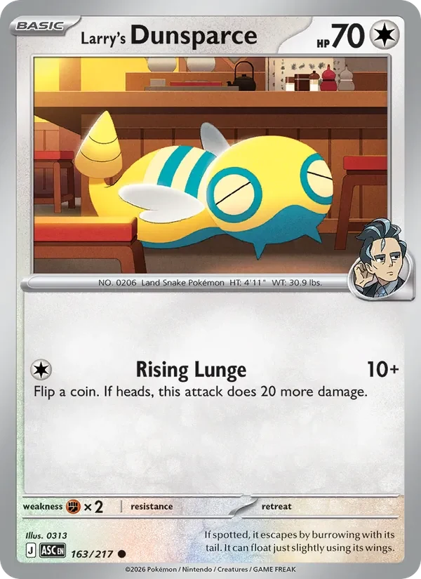 Larry's Dunsparce 163/217 Ascended Heroes Pokémon card, Common, front scan