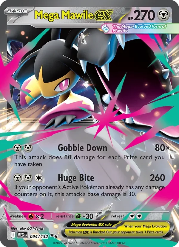 Mega Mawile ex 094/132 Mega Evolution Pokémon card, Double Rare, front scan