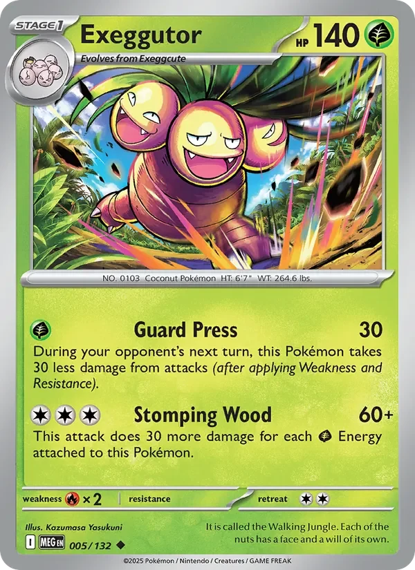 Exeggutor 005/132 Mega Evolution Pokémon card, Uncommon, front scan
