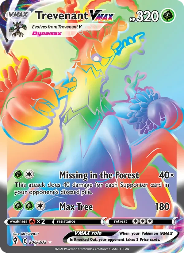 Trevenant VMAX 206/203 Evolving Skies Pokémon card, Secret Rare, front scan