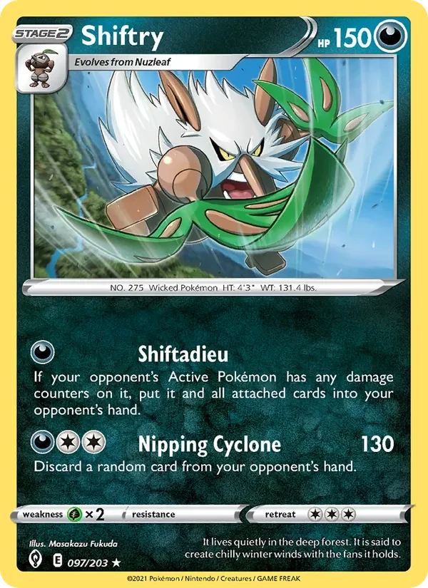 Shiftry 097/203 Evolving Skies Pokémon card, Rare, front scan