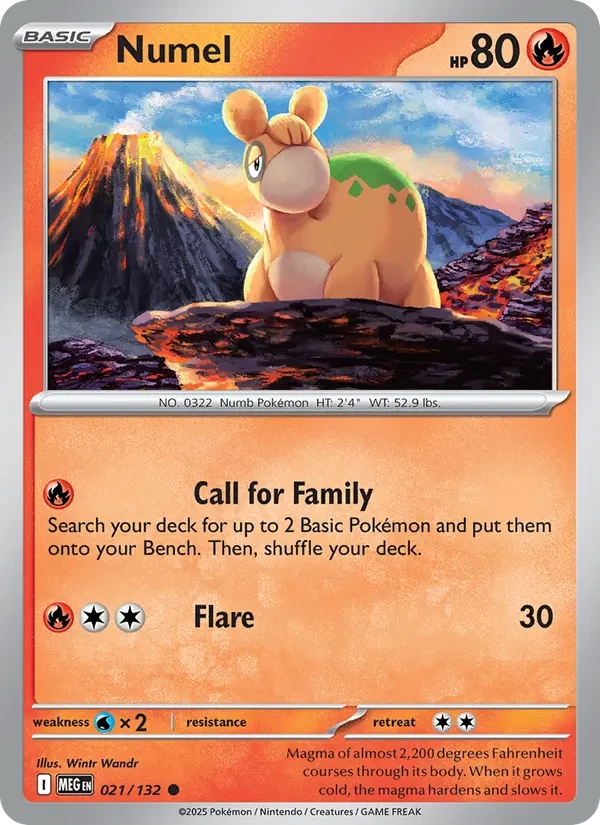 Numel 021/132 Mega Evolution Pokémon card, Common, front scan