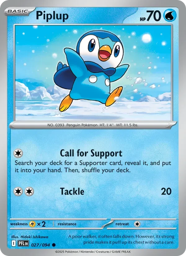 Piplup 027/094 Phantasmal Flames Pokémon card, Common, front scan