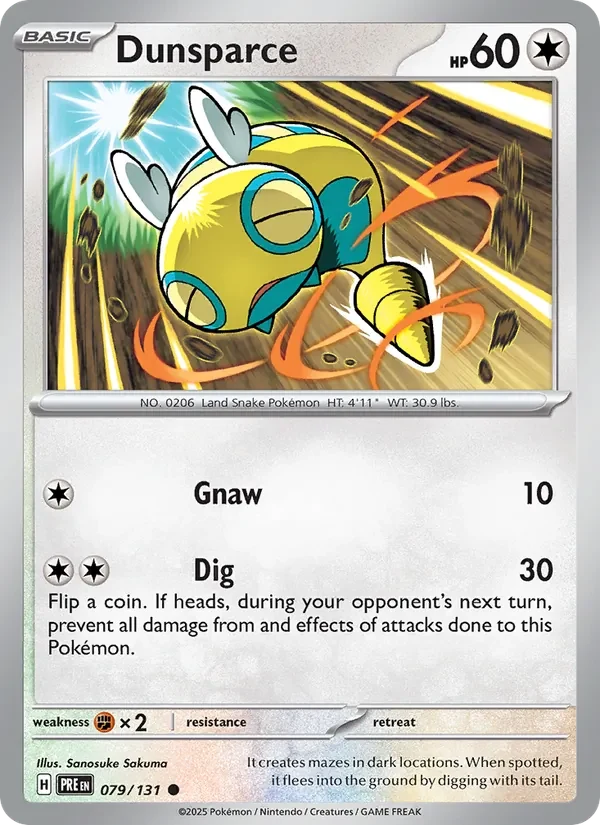 Dunsparce 079/131 Prismatic Evolutions Pokémon card, Common, front scan