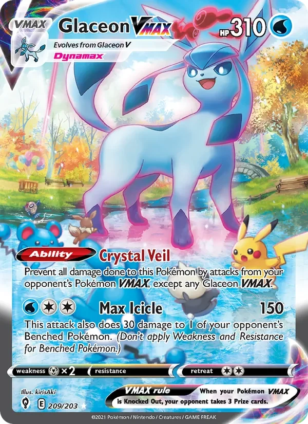 Glaceon VMAX 209/203 Evolving Skies Pokémon card, Secret Rare, front scan
