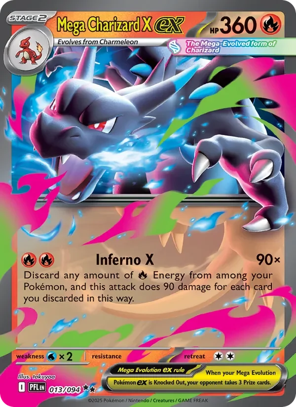 Mega Charizard X ex 013/094 Phantasmal Flames Pokémon card, Double Rare, front scan