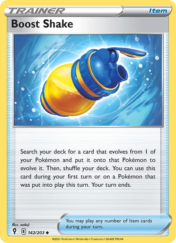 Boost Shake 142/203 Evolving Skies Pokémon card, Uncommon, front scan