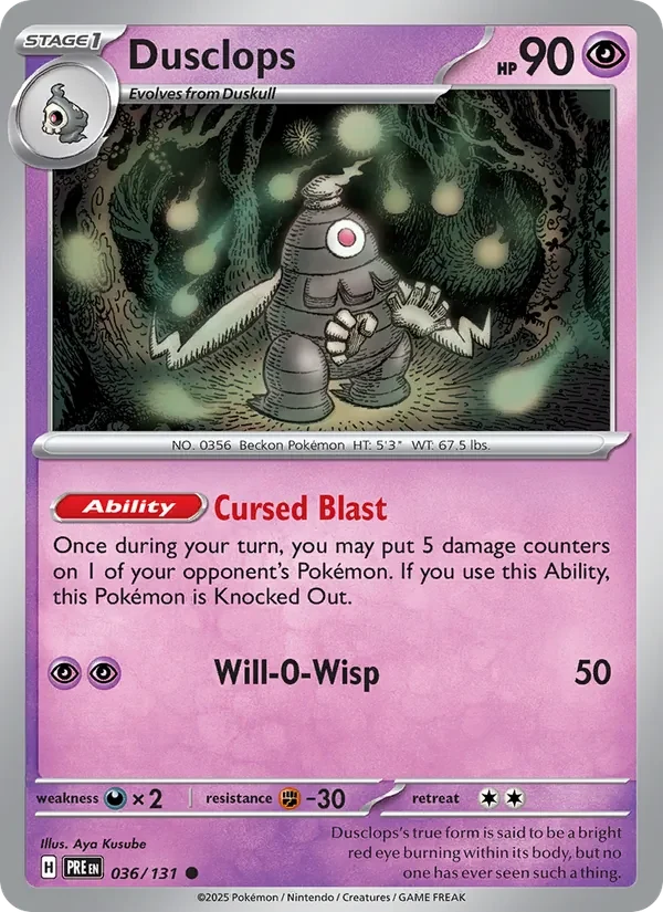 Dusclops 036/131 Prismatic Evolutions Pokémon card, Common, front scan