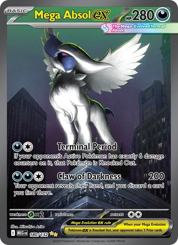 Mega Absol ex 180/132 Mega Evolution Pokémon card, Special Illustration Rare, front scan