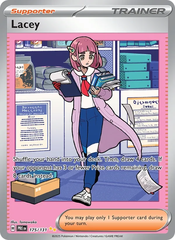 Lacey 175/131 Prismatic Evolutions Pokémon card, Special Illustration Rare, front scan