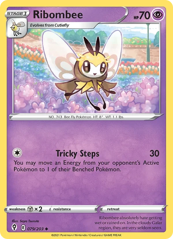 Ribombee 079/203 Evolving Skies Pokémon card, Uncommon, front scan