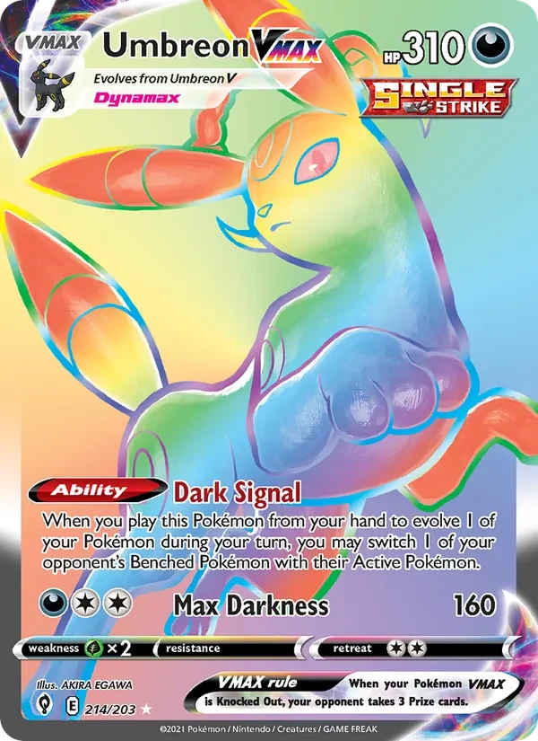 Umbreon VMAX 214/203 Evolving Skies Pokémon card, Secret Rare, front scan