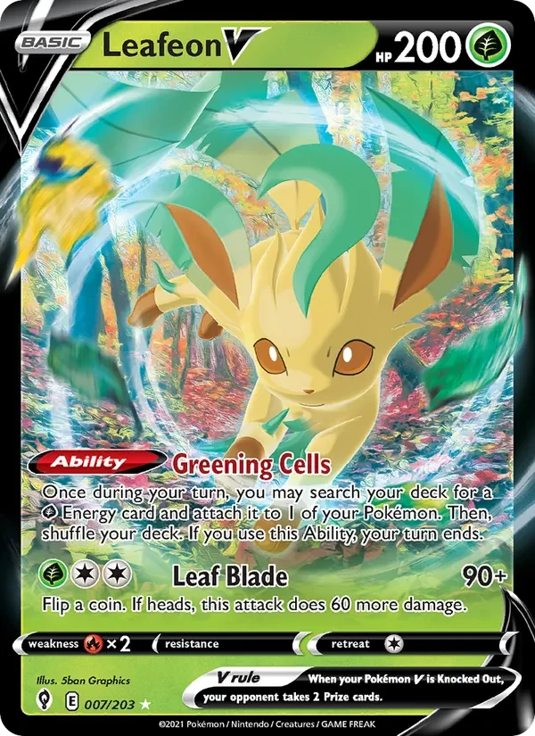Leafeon V 007/203 Evolving Skies Pokémon card, Holo Rare V, front scan