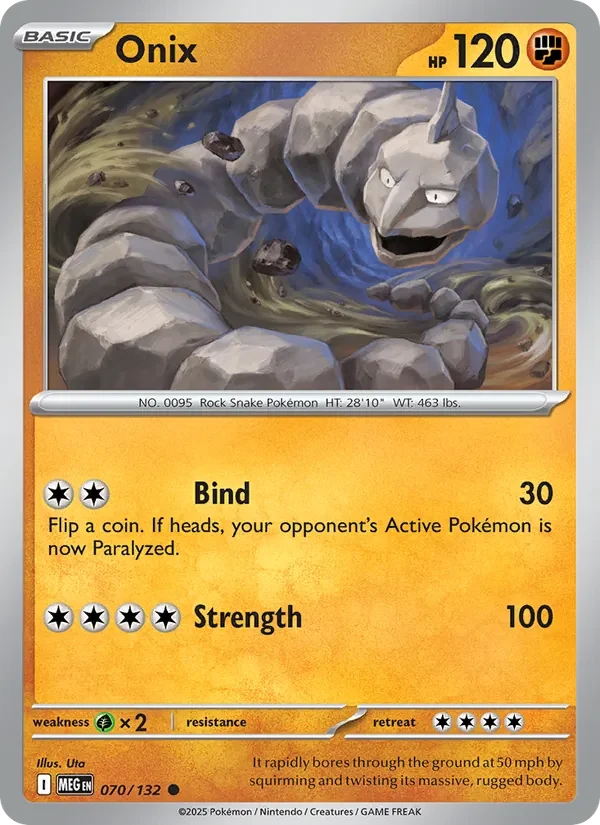 Onix 070/132 Mega Evolution Pokémon card, Common, front scan