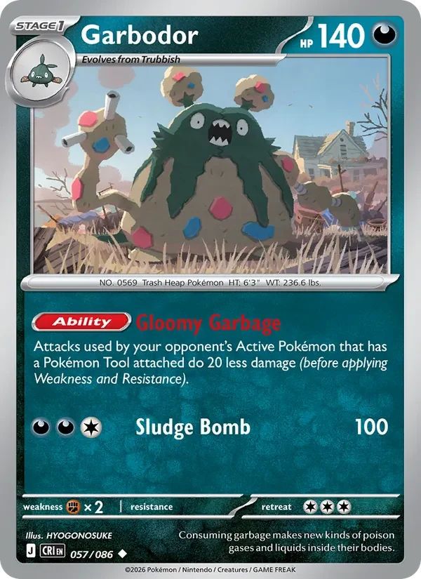 Garbodor 057/086 Chaos Rising Pokémon card, Uncommon, front scan