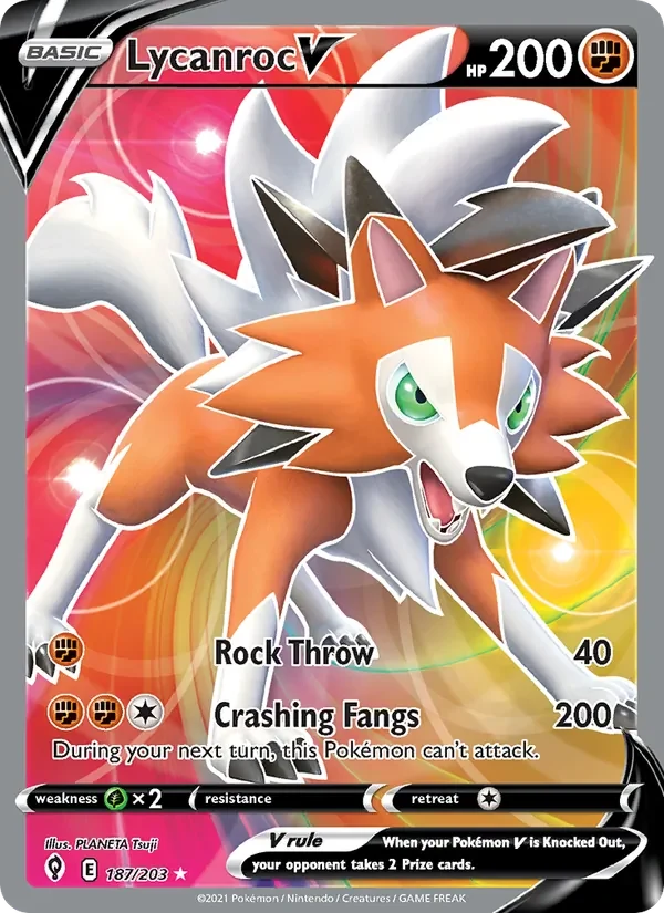 Lycanroc V 187/203 Evolving Skies Pokémon card, Ultra Rare, front scan