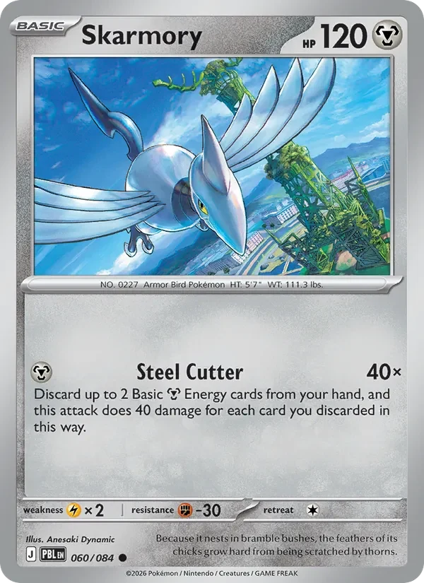 Skarmory 060/084 Pitch Black Pokémon card, Common, front scan