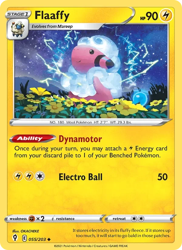 Flaaffy 055/203 Evolving Skies Pokémon card, Uncommon, front scan