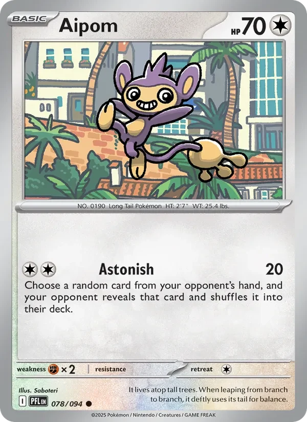 Aipom 078/094 Phantasmal Flames Pokémon card, Common, front scan