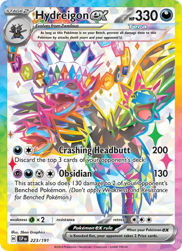 Hydreigon ex 223/191 Surging Sparks Pokémon card, Ultra Rare, front scan