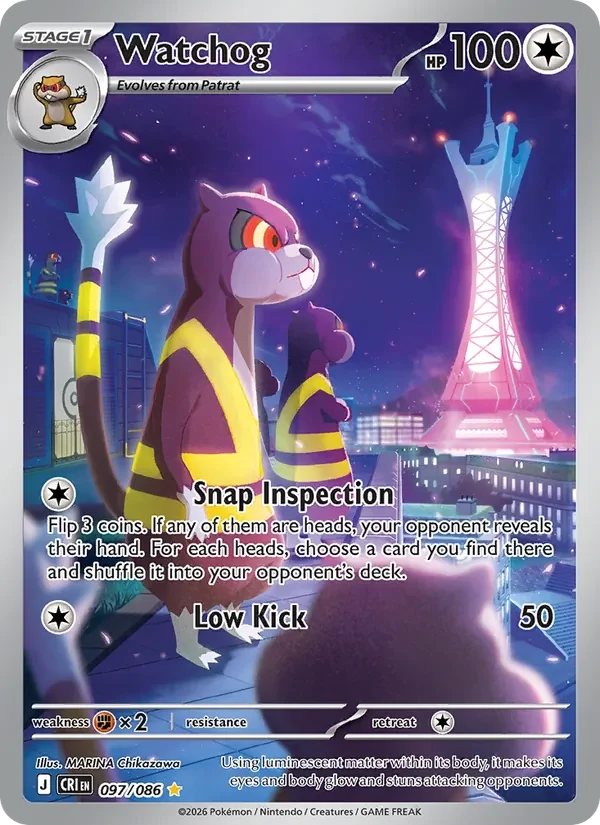 Watchog 097/086 Chaos Rising Pokémon card, Illustration Rare, front scan