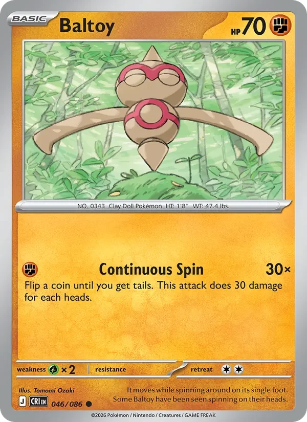 Baltoy 046/086 Chaos Rising Pokémon card, Common, front scan