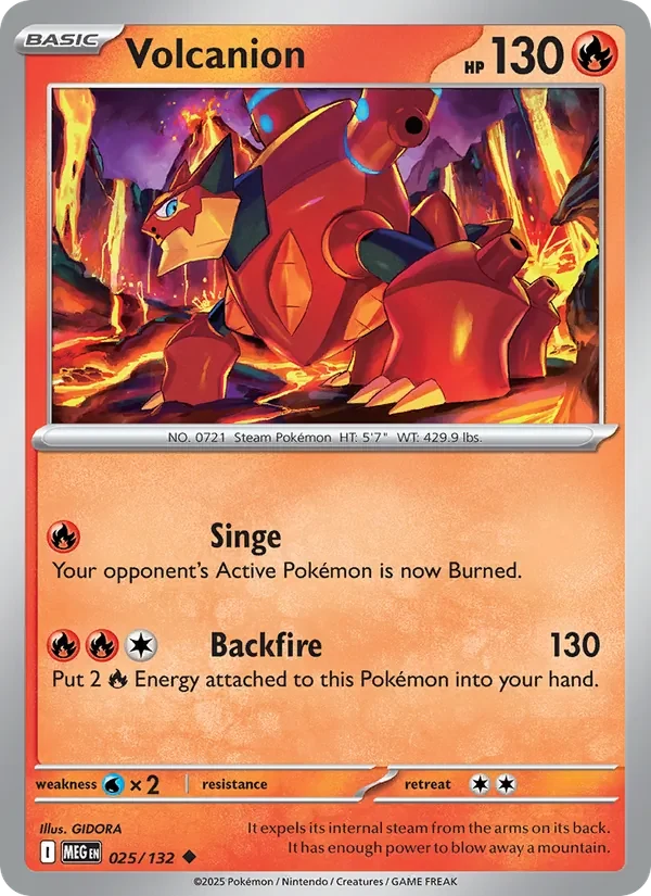 Volcanion 025/132 Mega Evolution Pokémon card, Uncommon, front scan