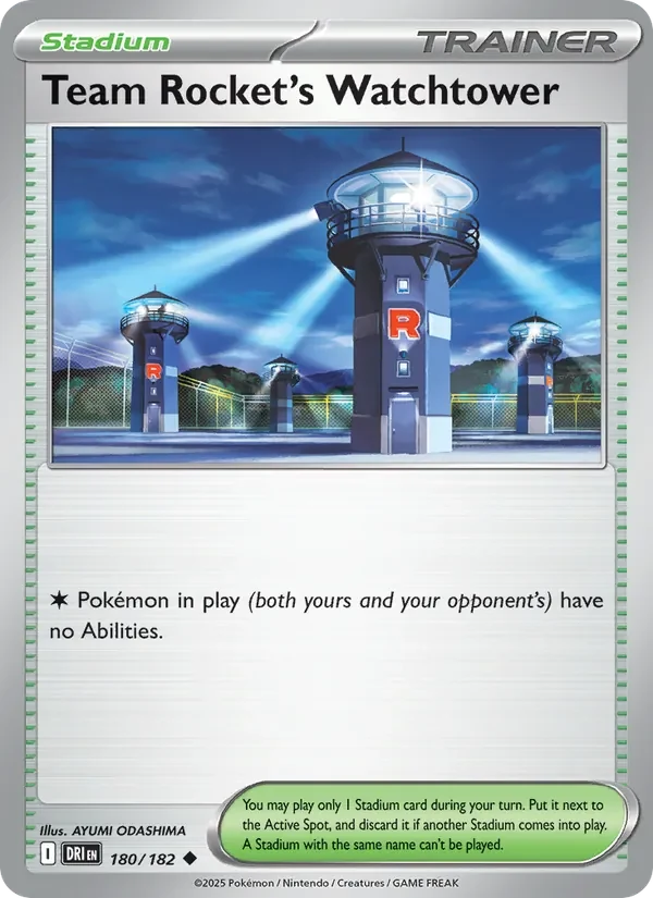 Team Rocket's Watchtower 180/182 Destined Rivals Pokémon card, Uncommon, front scan
