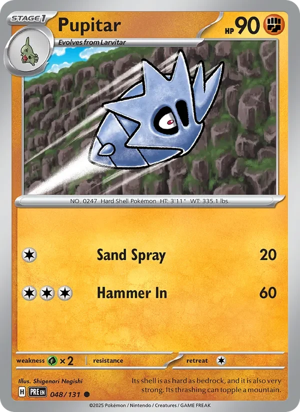 Pupitar 048/131 Prismatic Evolutions Pokémon card, Common, front scan